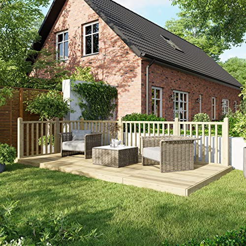Powersheds High Grade Premium Wooden Decking Kit made from Timber Wood with Hand Rails on Two Sides, Easy Installation, Weather Resistance and Anti-Rot Protection