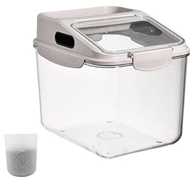 Fhiny 5 kg Hundefutter-Aufbewahrungsbehälter, luftdichter Haustier-Leckerli-Mülleimer, durchscheinend, für Trockenfutter und Getreide, versiegelter Eimer, Verriegelungsdeckel, hält frisch