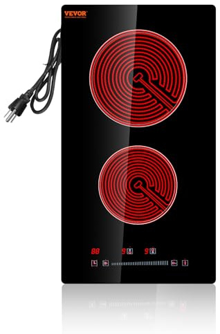 VEVOR Built in Electric Stove Top, 12 inch 2 Burners Ceramic Cooktop, Glass Radiant Cooktop with Sensor Touch Control, Timer & Child Lock Included, 9 Power Levels for Simmer Steam Slow Cook Fry,110V