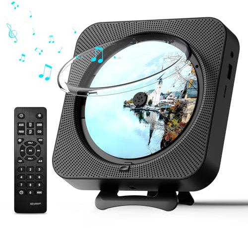 MICOCIOUS Portable CD Player with Bluetooth Desktop CD Player for Home CD Music Players with Remote Control,Timer,Built-in Dual Speakers with LED Display Home Audio Boombox FM Radio (Black)