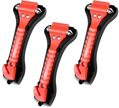 Brevanza 3 Stück Nothammer Auto, Notfallhammer mit Gurtschneider, Notfall Hammer für Auto, Sicherheitshammer Auto, Rettungshammer mit Halterung, Car Safety Hammer, Fensterbrecher, Glasbrecher