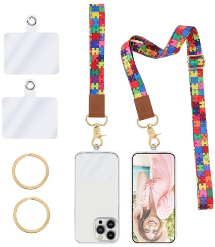 Andibro Schlüsselband Umhängeband, Universelles Handy Umhängeband und Wristlet mit 2 Metall Ring und 2 Haltelaschen Verstellbares Mehrfarbiges Schultergurte für Schlüssel Mobile Handys