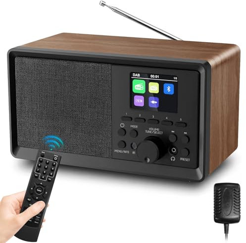Sentasi Radio Dab, Dab Plus Numérique Rechargeable avec Bluetooth 5.0, FM Vintage Radio Cuisine ave ctelecommande écran LCD Couleur 2.4, Connexion MicroSD/TF/AUX,RéveilDouble, Minuterie de Veille bois