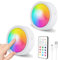 SOAIY 2pcs Faretti LED RGB con Telecomando,Luce da Incasso Ricaricabile Senza Fili,LED RGB Atmosfera 12Colori 10 Livelli 2 Modalità di Luminosità,Luci LED Adesive Magnetiche da Vetrine,Armadio