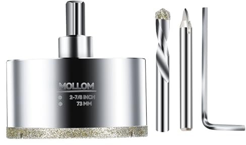 MOLLOM (73mm | 2-7/8) Scie Cloche Diamantée avec 2 Mèches Pilotes Amovibles pour une Coupe Lisse sur les Carreaux en Porcelaine, Verre, Céramique, Marbre, Fibre de Verre, etc