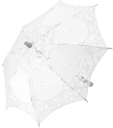 BROLEO Sombrilla de encaje elegante y exquisito, de madera, para novias, color blanco