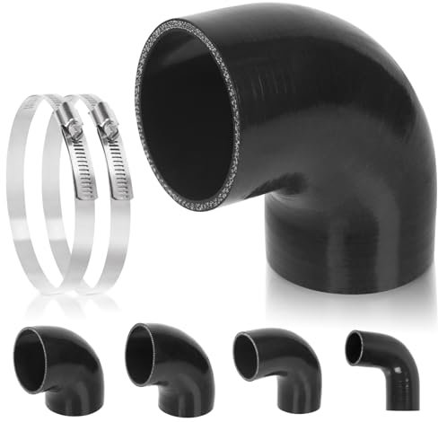 Glarks 90 Degree Elbow Silicone Hose, 3inch(76mm) ID 6inch(150mm) Length 4-Ply Reinforced High Performance Silicone Hose with 2Pcs 72-95MM Stainless Steel T-Bolt Clamp