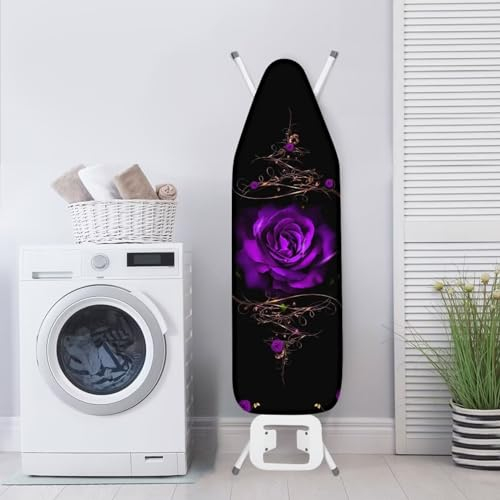 Poceacles Lila Rose Druck Bügelbrettbezug und Pad, Bügelbrettbezug Rutschfest Dicker Bügelbrettschutz Dehnbarer Bezug, L