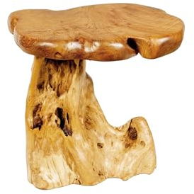 Windalf Rustikaler Beistelltisch Leila 55 cm Sitzhocker Holztisch Handarbeit Wurzelholz