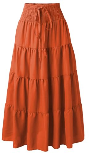 Adigaber Women 2-in-1 Long Skirt High Waist with Drawstring One Size Orange