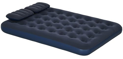 Outsunny King Size Air Bed with 2 Pillows, Hand Pump, Inflatable Mattress with Flocked Surface for Guest, Camping, Travel, 203 x 152 x 22cm