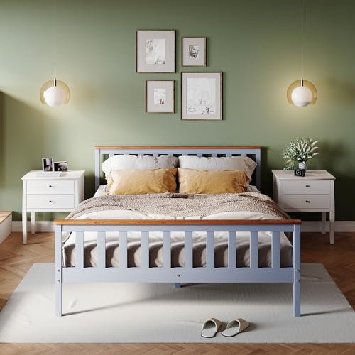 ZANOFIRA 5ft King Bed Frame Solid Pine Wood Bed with Headboard and Footboard, Perfect For Adults Kids Teenagers Fitted Slats Strong Support Legs with Smooth Finish, Grey