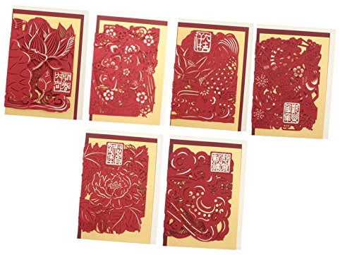 FUNOMOCYA 6 Stück 2021 Grußkarte 2022 Vorabendgruß Füller Für Weihnachtstüten 2021 Neujahr Geschenkkarten Neujahrskarten 2021 Neujahrskarte Urlaubsgruß Einladung Chinesischer Stil Papier Rot