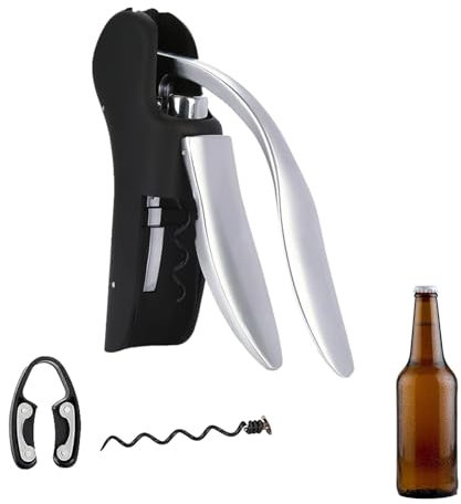 Rurunklee Tire-bouchon, tire-bouchon vertical compact - Ouvre-bouteille de vin - Tire-bouchon à levier vertical - Tire-bouchon et ouvre-bouchon avec vis antiadhésives supplémentaires