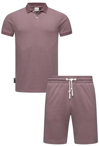 Ragwear Herren Freizeitanzug Zweiteiler-Jogginganzug bestehend aus kurzer Shorts und Poloshirt Hemd mit Kragen Set Porpi YOUMODO Mauve Gr. L