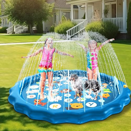 TGKYK 67 Kids Splash Pad and Water Play Mat - Inflatable Sprinkler Mat with Alphabet Learning for Toddlers, Boys, Girls and Pets