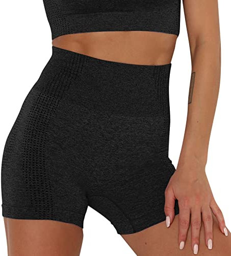 Generisch Kurze Radlerhose Damen Blau Frauen Nahtlose Hintern Leggings Scrunch Booty Legging Hohe Taille Hintern Heben Workout Gym Yoga Kurze Hosen Teen Tanz Sachen (Black, L)