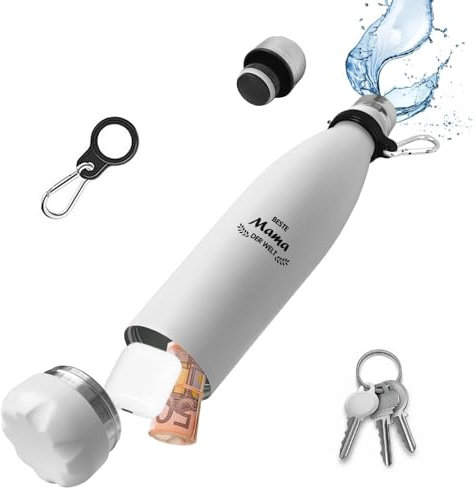 Geschenke für Mama Geschenk, Beste Mama der Welt - Trinkflasche Edelstahl, Isolierte Wasserflasche mit Storage-Box für Kopfhörer, Geld, Stash Can Metall Reisesafe für Hause, Büro, Hotel, Strand