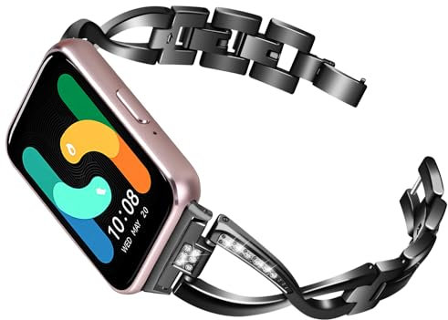 SMYAOSI Bracelet en Métal pour Samsung Galaxy Fit 3 SM-R390, Brillant Bracelet de réglable en acier inoxydable pour Samsung Galaxy Fit 3 SM-R390 Smartwatch Activity Tracker Femmes Hommes (Noir)