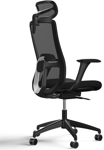Desktronic Verstellbarer ergonomischer Bürostuhl | Schreibtischstuhl mit Lendenwirbelstütze, Höhenverstellung Körper Atmungsaktives Gewebe-Breite Sitzfläche SitOne Schwarz