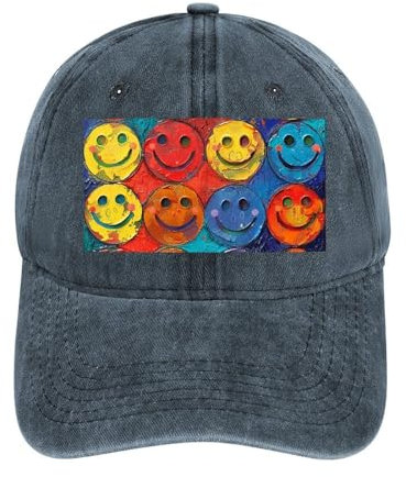 LZQPOEAS Baseballkappe, Cowboy-Hut für Damen und Herren, buntes Smiley-Gesicht, Golf-Dad-Mütze, Marineblaues Smiley-Gesicht, Einheitsgr��e