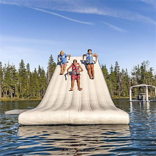 Gueploer Park Triangle Water Slide Climbing Slide Water Inflatable Floating Park Toys for Outdoor Marine Entertainment Equipment,5 * 2 * 2.4M,White