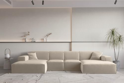 Fun Möbel Wohnlandschaft U-Form CELES Premium XS in Stoff Opera Velvet (Beige)