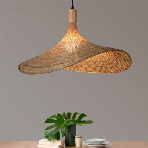 Lampe suspendue japonaise Wabi-sabi en forme de chapeau de paille, lustre en rotin, lampe suspendue en chapeau de paille en bambou, suspension en bambou tissé à la main, éclairage classique réglable,