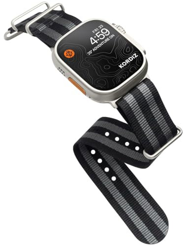 KORDIZ Nylon Band | NATO Strap | Compatible with Apple Watch Band Ultra 2 , Ultra, Series 10-1, SE | Rugged,Soft, Breathable, Water-Resistant Nylon Mens iWatch Strap | 49mm 46mm 45mm 44mm | For Men &