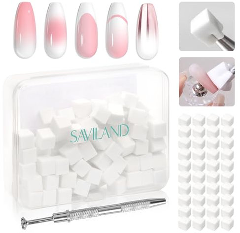 SAVILAND 100PCS Nail Sponges for Ombre: Nail Art Sponges with Grabbing Pen Ombre Nail Sponge Gradient Nail Tools Aura Nails Ombre Nail Brush Professional Accessories Supplies Home DIY Nail Art Salon