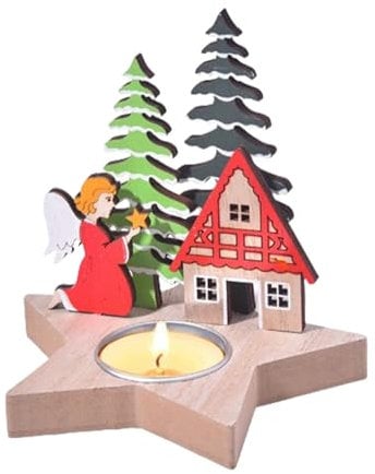 Christmas Candle Holder, Christmas Candle Holder Centrepiece, Wooden Angel Candlestick, Angel Wooden Christmas Candle Holder Decoration, Christmas Centrepiece For Table