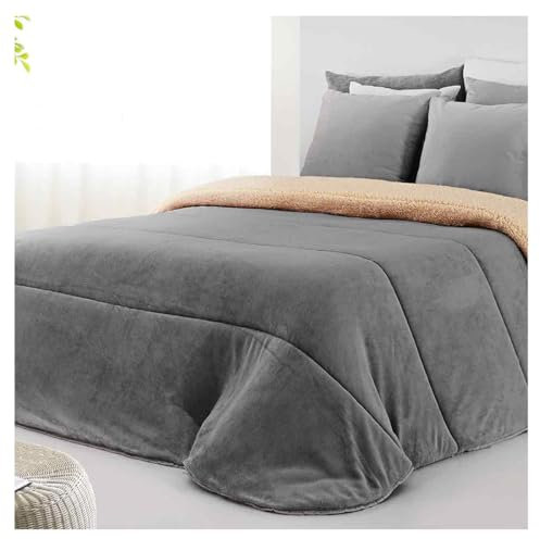 Acomoda Textil – Edredón Nórdico de Sedalina con Borreguito. Edredón Sherpa Estampado para Cama de 135 y 150, Manta Cama Matrimonio y Sofá de Invierno, Cálida y Suave. (Gris Oscuro, 240x250 cm)