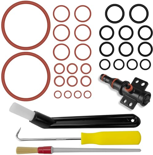 30stk Dichtung O-Ring Dichtung für Supportventil, Dichtungsringe Brühgruppe Kompatibel mit Philips Saeco Spidem Gaggia Kaffeemaschinen, mit Gebogene Kaffeebürste, Bürste, und 45° Haken (7 Modelle)