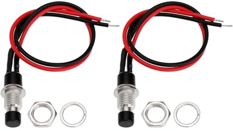 eMagTech Lot de 10 Mini Boutons Poussoirs SPST Pré-câblés 12 V DC 5 A Longueur de Ligne 14 Cm Diamètre du Filetage du Bouton 1/4 Pouce pour Néons Interrupteurs d'éclairage LED Klaxons de Voiture