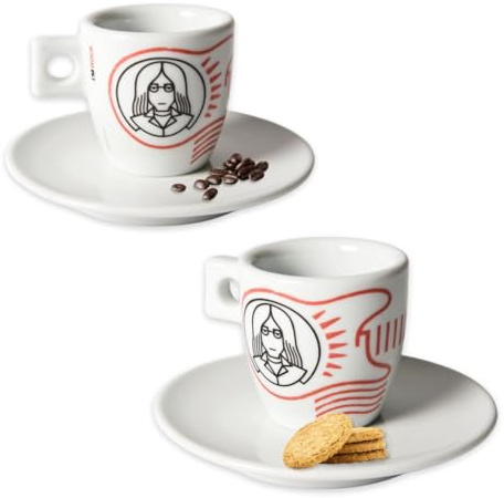 TOPANBIETER 999 Caffè Moak Espressotassenset Weiß | Hochwertige Keramik Tasse aus Portugal inkl. Untertasse | Modernes I`M ROCK Design | Perfekte Größe für Espresso 53 ml (2er Set)