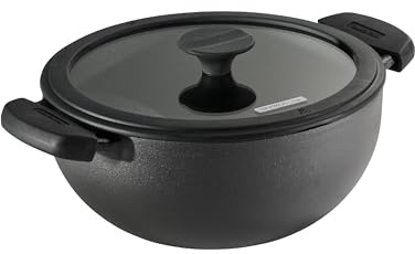 Tramontina Utsava 3.9-Quart Pre-Seasoned Cast Iron Kadai with Lid, Kadhai Pot for Indian Cooking