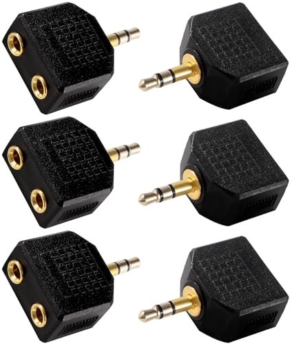 KUOQIY 6 Piezas 3.5mm Jack Adaptador de Estéreo Audio Splitter, Adaptador de Clavija Estéreo de 3.5 mm a 2 Clavijas Estéreo Dobles de 3.5 mm, Divisor para Auriculares, Chapado en Oro