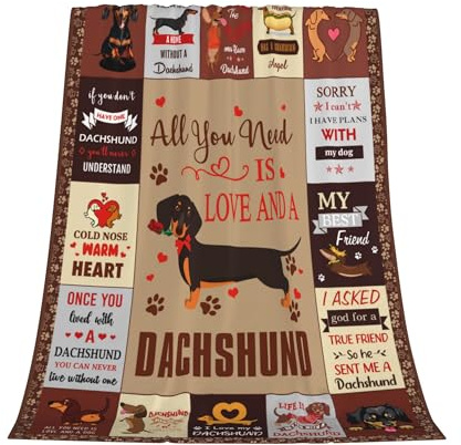 Gelasgo Hundedecke mit Dackel-Wurst, ultraweicher Flanell-Fleece-Überwurf, 100 x 130 cm, lustiger Druck und Plüsch, warm, leicht, Geschenk für Hundeliebhaber, Frauen, Hundemutter, maschinenwaschbar