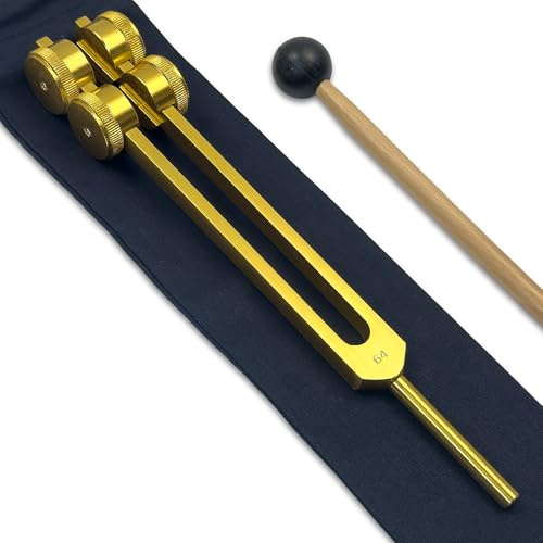 64 Hz OTTO Tuning Fork for Healing with Attenuator Extender – OSTEOPHONIC Tool for Sound Therapy and Biofield Application | Gold