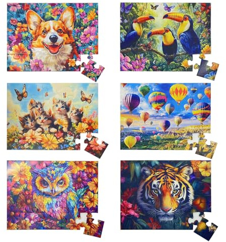 Jigso,6 Puzzles mit 20 großen Teilen, große Puzzles, bunt, für ältere Menschen, Alzheimer-Krankheit, Gedächtnis- und Kognitionsspiele für ältere Menschen