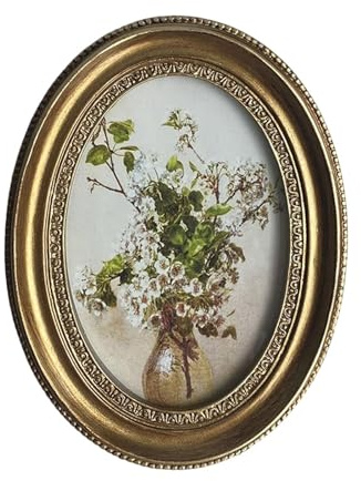 Fenteer Ornate Picture Frame Resin Photo Frame Baroque Retro Design Small Gift Photo Holder Oval for Desktop Wall Hallway Living Room, 6 inch