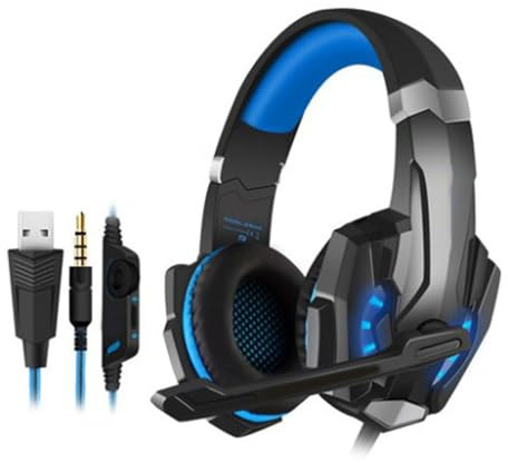EXQIOUR G9000 Gaming-Headsets, Kopfhörer in Line-Steuerung, ergonomisches Design, mit Mikrofon mit Geräuschunterdrückung und Bass-Surround-Sound, Over-Ear-Kopfhörer