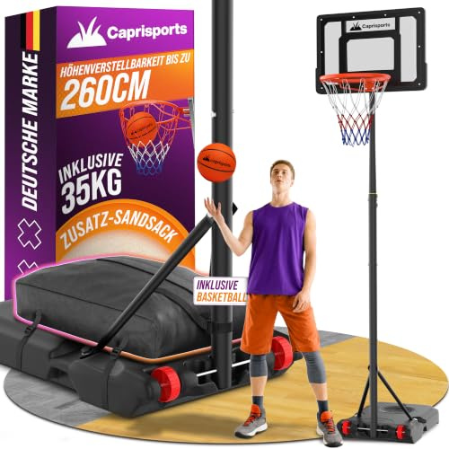 Basketballkorb Outdoor [mit Sandsack & Ball] – Basketball Korb höhenverstellbar – Wetterfester Basketballkorb mit Ständer – Basketballkörbe für Kinder und Erwachsene - Basketball Hoop