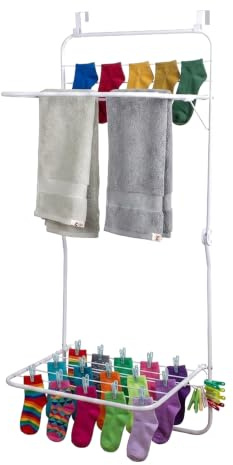 Relaxdays Wäscheständer Tür, zum Einhängen, 4,9 m Trockenlänge, weiß | 2 klappbare Flügel, Stahl, Hängewäschetrockner