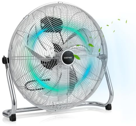 COSTWAY 20 Floor Fan, 3 Speed High Velocity Cooling Fan with Adjustable Tilting Head & Metal Blades, Industrial Standing Air Circulator Fan for Gym Home Garage (Silver)