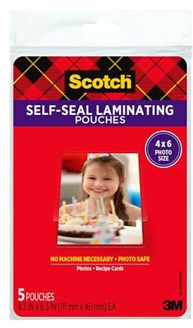 Scotch (R) Selbstklebende Laminierfolien, glänzende Oberfläche, 10,2 x 15,2 cm (PL900G)