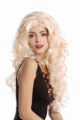 WIG ME UP - 70631-P02 Perücke Damen Karneval Fasching blond Lockenpracht üppiges Volumen hellblond Mittelscheitel 60 cm