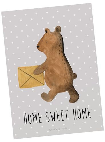 Mr. & Mrs. Panda Postkarte Bär Zuhause - Geschenk, Ansichtskarten, Postkarten, Einzugsgeschenk Einzug Neues Haus Neue Adresse Umzug Umziehen, Grußkarte, bildkarte, Kunstkarten, Teddy