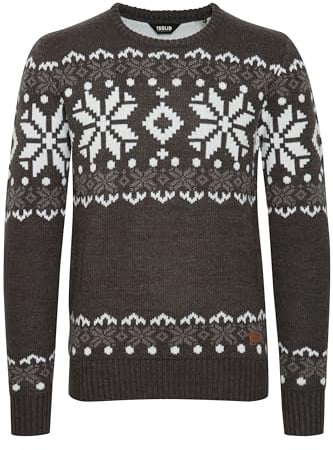 Solid Norwig Jersey De Punto Suéter Sudadera De Punto Grueso para Hombre con Cuello Redondo, tamaño:L, Color:Dark Grey Melange (8288)