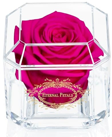 Eternal Petals A 100% Real Rose That Lasts Years, Handmade in London – Gold Solo (Hot Pink)